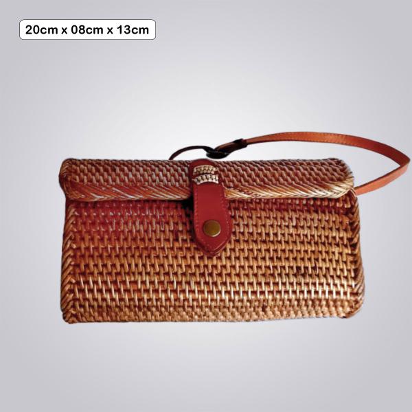 Elegant Half-Moon Bamboo Rocket Bag – Red Batik Lining