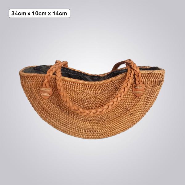 Curved Bamboo Tote Bag – Braided Handles with Black Interior Lining