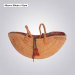 Large Curved Bamboo Tote – Braided Handles with Red Patterned Lining