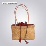 Tall Rectangular Bamboo Tote – Red Drawstring Closure with Long Leather-Look Handles