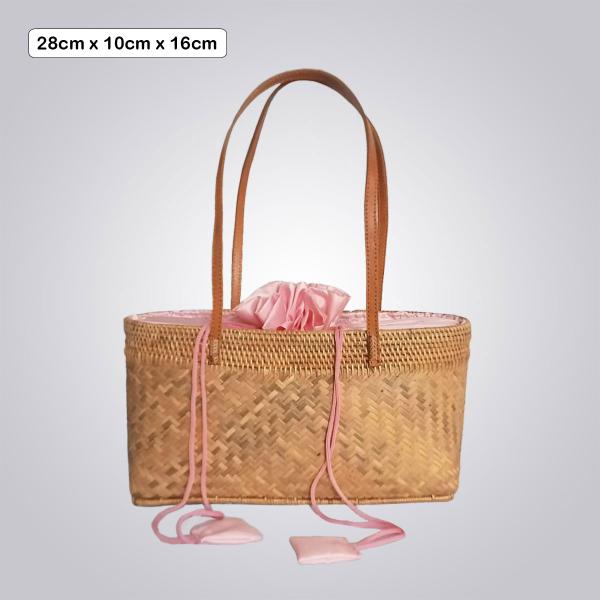 Medium Bamboo Tote Bag – Pink Drawstring Closure with Long Handles