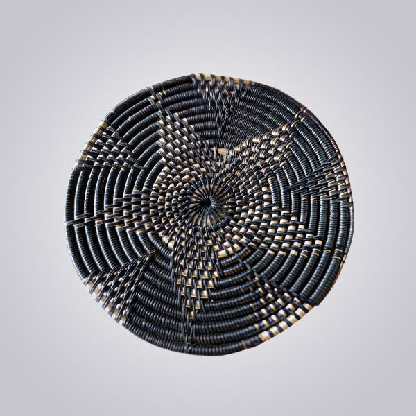Black Spiral Handwoven Tray – Round Bamboo Table Decor