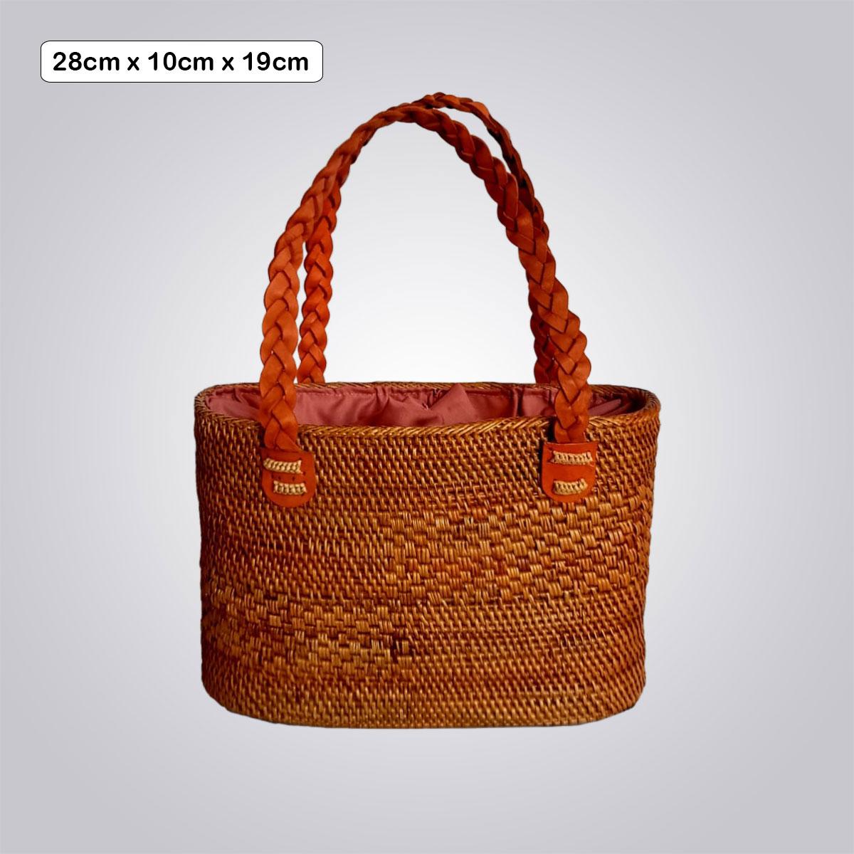 Handwoven Ketak Shoulder Bag โ Oval Basket Style with Braided Long Handles