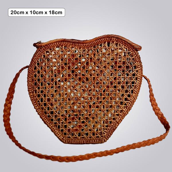 Heart-Shaped Handwoven Rattan Bag – Open Weave Design with Braided Strap