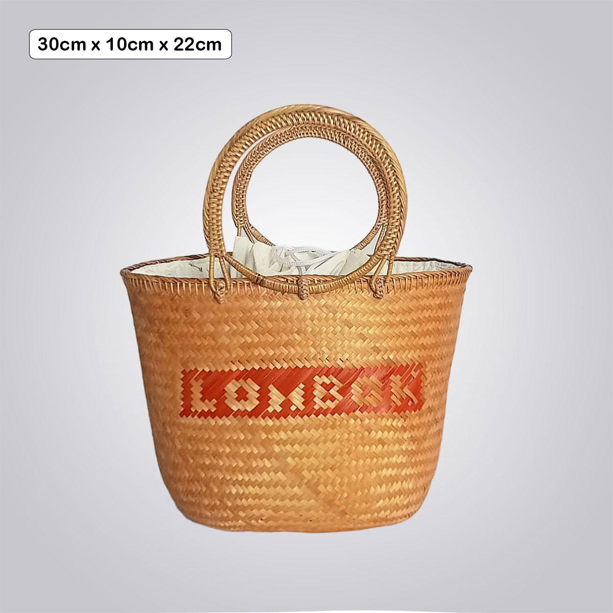 LOVE Handwoven Basket Bag – Circular Handle Tote with Lettered Pattern